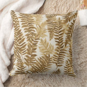 ブラウン金ゴールドホワイトファーン離れズプリント クッション (ブランケット)