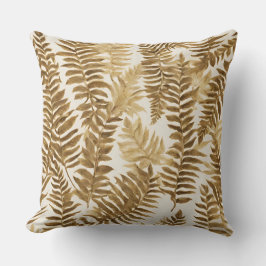 ブラウン金ゴールドホワイトファーン離れズプリント クッション