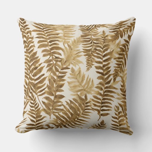 ブラウン金ゴールドホワイトファーン離れズプリント クッション (正面)
