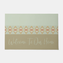 ブラウン金ゴールド及びライトティール（緑がかった色） ドアマット