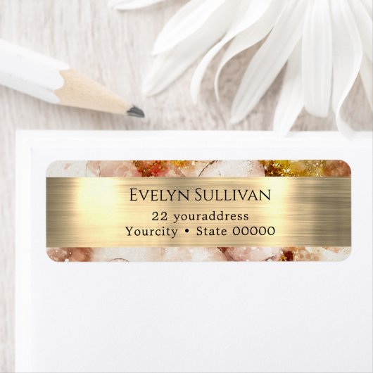 ブラウン金ゴールド水色フォイル差出人住所ラベル ラベル (インサイチュ)