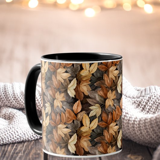ブラウン金ゴールド水色紅葉コーヒー マグカップ