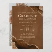 ブラウン金ゴールド瑪瑙フォト卒業パーティー招待状 招待状 (正面/裏面)