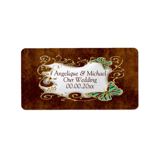 ブラウン金ゴールド結婚アクアのワインシール ラベル (正面)