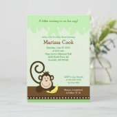 ブラウン間抜けモンキージャングルボーイ赤ちゃんシャワー5x7 招待状 (スタンド正面)