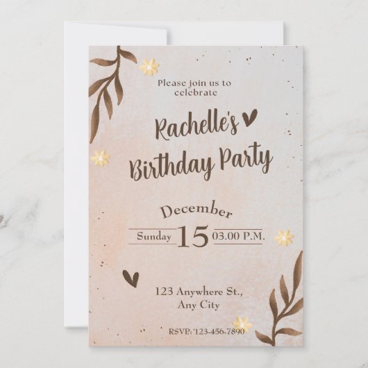 ブラウン離れフローラ誕生日 招待状 (正面)