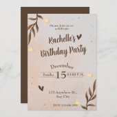 ブラウン離れフローラ誕生日 招待状 (正面/裏面)