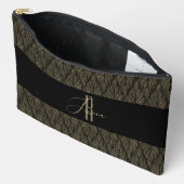 ブラウン離れ金ゴールドレザーパターン&モノグラム アクセサリーポーチ (見開き)