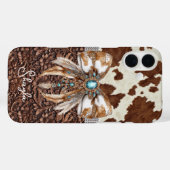 ブラウン革カウハイド装飾リボンモノグラム入り Case-Mate iPhoneケース (裏面 (横))