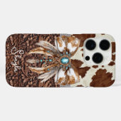 ブラウン革カウハイド装飾リボンモノグラム入り Case-Mate iPhoneケース (裏面 (横))