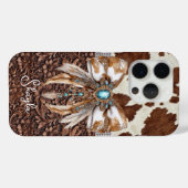 ブラウン革カウハイド装飾リボンモノグラム Case-Mate iPhoneケース (裏面 (横))