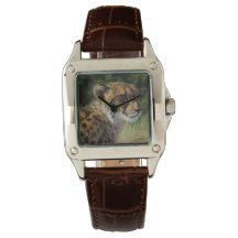 ブラウン革バンド付きチーターズ女性腕時計
