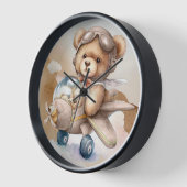 ブラウン飛んでいるテディベア時計 壁時計 (傾斜)