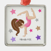 ブラウン髪の体操女子体操クリスマス メタルオーナメント (正面)
