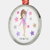 ブラウン髪の体操女子体操クリスマス メタルオーナメント (左)