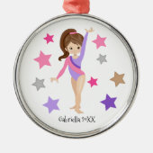 ブラウン髪の体操女子体操クリスマス メタルオーナメント (正面)