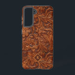 ブラウン3-D工具皮革花柄2モノグラム SAMSUNG GALAXY S21ケース<br><div class="desc">3クール-Dフローラレザー2、シームレスなパターンをツール。カスタマイズ可能なモノグラム</div>