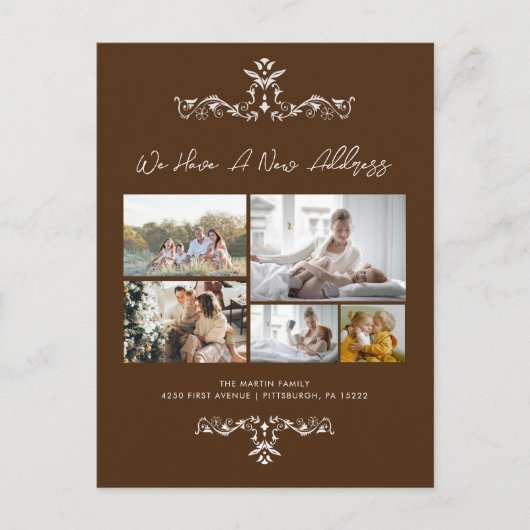 ブラウン5枚の写真華美の移動告知 ポストカード (正面)
