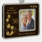 ブラウン50周年葉の金結婚の シルバープレートフレームオーナメント (右)