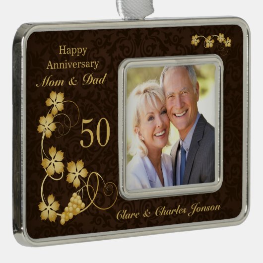 ブラウン50周年葉の金結婚の シルバープレートフレームオーナメント (右)