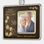 ブラウン50周年葉の金結婚の シルバープレートフレームオーナメント (左)