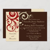 ブラウン/アイボリー/レッド リバース スワール 結婚式招待状 招待状 (正面/裏面)