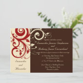 [ブラウン]、[アイボリー]、[赤い逆旋回]結婚式招待状 招待状 (スタンド正面)
