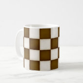 ブラウン&アンティークホワイト市松模様に コーヒーマグカップ (正面左)