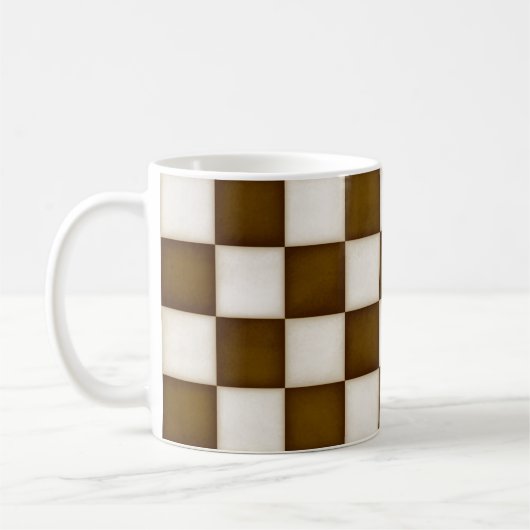 ブラウン&アンティークホワイト市松模様に コーヒーマグカップ (左)