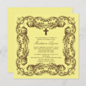 ブラウン&イエローヴィンテージフレーム洗礼招待状 招待状 (正面/裏面)