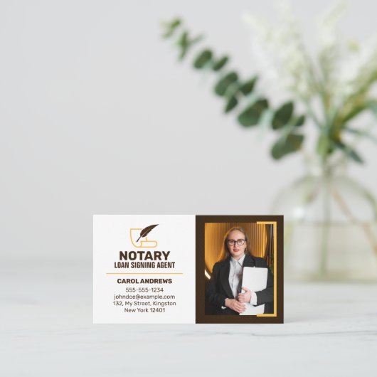 ブラウン&イエロー公証人ローン署名エージェントの写真 名刺 (スタンド正面)
