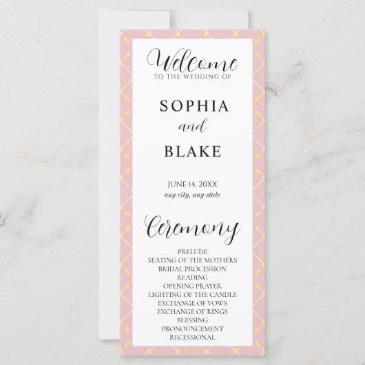 ブラウン、イエロー、ホワイトプレイド結婚式 プログラム (正面)