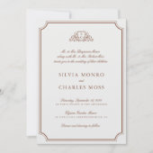 ブラウン&エレガントベージュ色クレストモノグラム結婚ズ 招待状 (正面)
