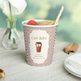 ブラウン エレガント ストライプ カフェベベ コーヒー ベビーシャワー 紙コップ