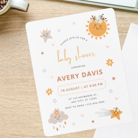 ブラウン&オレンジスカイ赤ちゃんシャワー 招待状
