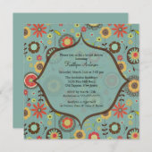 ブラウン&オレンジフラワーズブライダルシャワー招待 招待状 (正面/裏面)