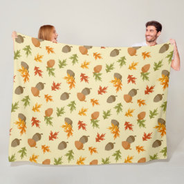 ブラウン&オレンジ色の秋どんぐりを持つ黄色 フリースブランケット