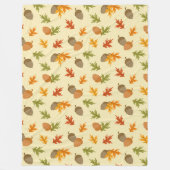 ブラウン&オレンジ色の秋どんぐりを持つ黄色 フリースブランケット (正面)