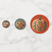 ブラウン&オレンジ金ゴールドグリーン秋パッチワークパンプキン コンフェッティ (正面)