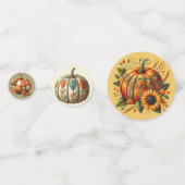 ブラウン&オレンジ金ゴールドグリーン秋パッチワークパンプキン コンフェッティ (裏面)