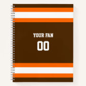 ブラウン、オレンジ、およびホワイトサッカーチームスパイラル ノートブック (正面)