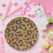 ブラウン、オレンジ、オリーブグリーンヒョウアニマルプリント ペーパープレート (パーティー)