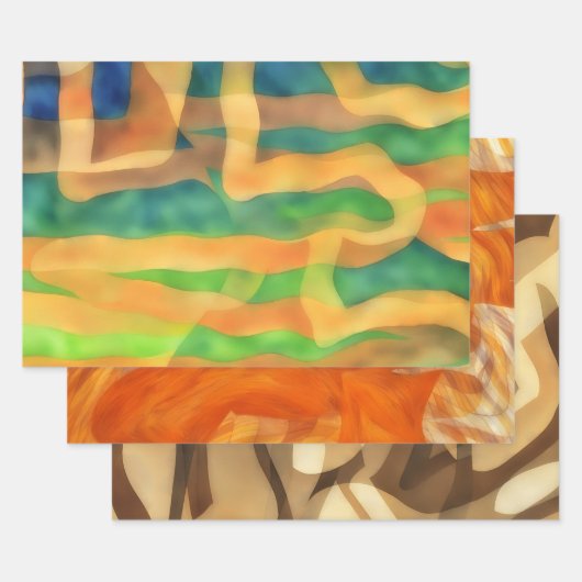 ブラウン、オレンジ、タンズアートラッピングクラフト紙 ラッピングペーパーシート (セット)