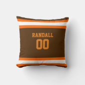 ブラウン・オレンジ・ホワイトフットボールパーソナライズされたチーム クッション (正面)
