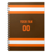 ブラウン・オレンジ・ホワイトフットボールパーソナライズされたチーム ノートブック (正面)