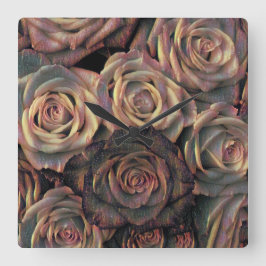 ブラウン、オレンジ、銅、金ゴールドバラ スクエア壁時計