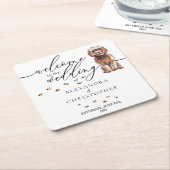 ブラウン・カバポ犬の子犬の結婚歓迎 スクエアペーパーコースター (アングル)