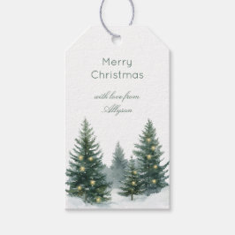 ブラウン+クリーム+グリーンの素朴なクリスマスツリーのリボン ギフトタグ