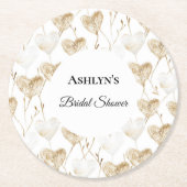 ブラウン クリーム ボヘミア ハーツ ブライダル シャワー ラウンドペーパーコースター (正面)