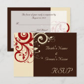 ブラウン/クリーム/赤の逆旋回 出欠カード (正面/裏面)